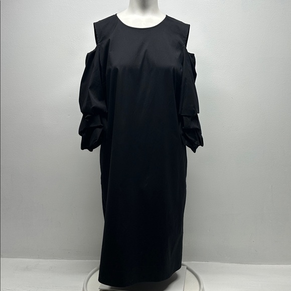 Lafayette 148 New York Willa Shift Dress Cold Shoulder 3/4 Sleeves Black Small - Picture 2 of 13